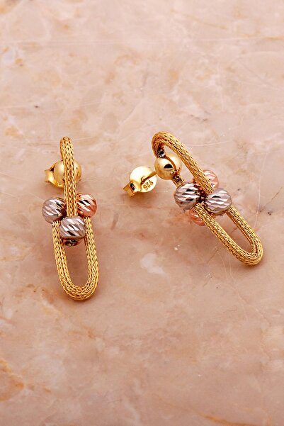 Sümer Telkari Dorissa Hasır Altın Yaldızlı Tasarım Gümüş Küpe 6181