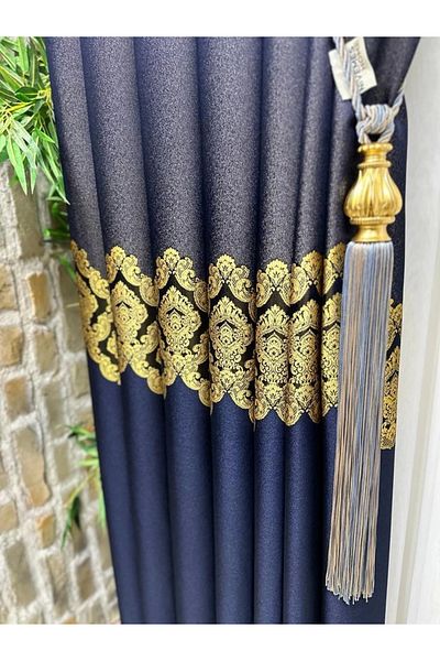 NİVEMESHOME Nivemeshome Glare Navy Blue V-533 1/3 Frequent Pleated Background Curtain Apm