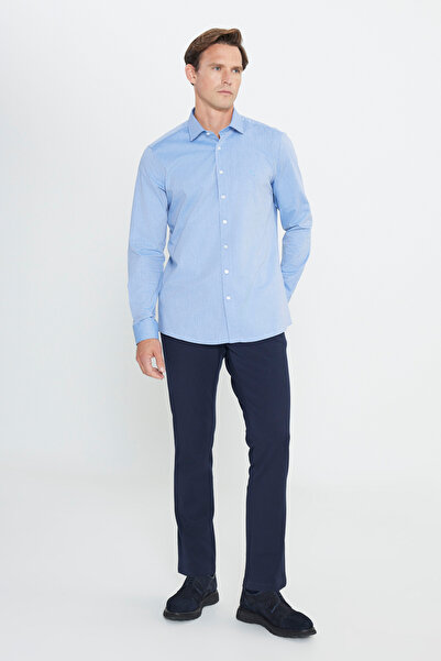 ALTINYILDIZ CLASSICS Erkek Mavi %100 Pamuk Slim Fit Dar Kesim Klasik Yaka Diagonal Desenli Gömlek