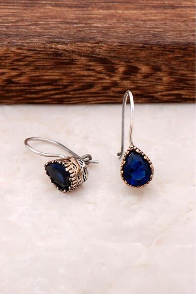 Sümer Telkari Safir Taşlı Elişi Damla Gümüş Küpe 4240