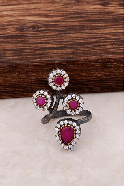 Sümer Telkari Kök Yakut Taşlı Aşkın Gözyaşı Gümüş Yüzük 785