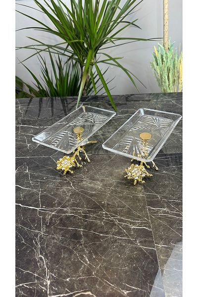 MAY HOME 2-Piece Gold Branch Series Madlen Glass Presentation Plate Serving Treat Plate (Bron)