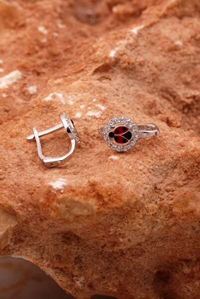 Sümer Telkari Uğur Böceği Mineli Taşlı Gümüş Çocuk Küpe 6147