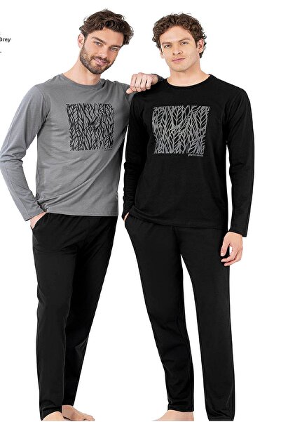 Pierre Cardin 6066 Чоловічий комплект піжами з довгими рукавами та велосипедним коміром - чорний