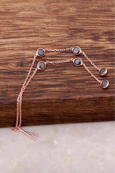 Sümer Telkari Siyah Safir Taşlı Rose Gümüş Zincir Küpe 4185