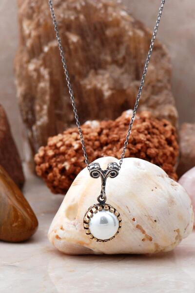 Sümer Telkari Çekiç Dövme Tasarım Incili Gümüş Kolye 6492