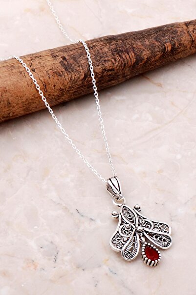 Sümer Telkari Telkari Işlemeli Elişi Gümüş Yakut Kolye 7132