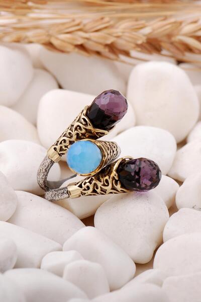 Sümer Telkari Ametist Ve Ay Taşlı Gümüş Yüzük 186