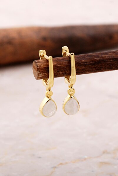 Sümer Telkari Doğal Ay Taşlı Damla Mini Altın Yaldızlı Gümüş Küpe 5865