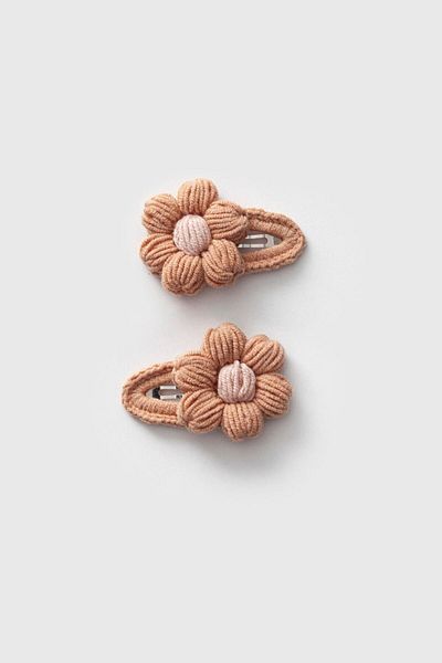 Magu Knitted Flower Brown Set of 2 Buckles