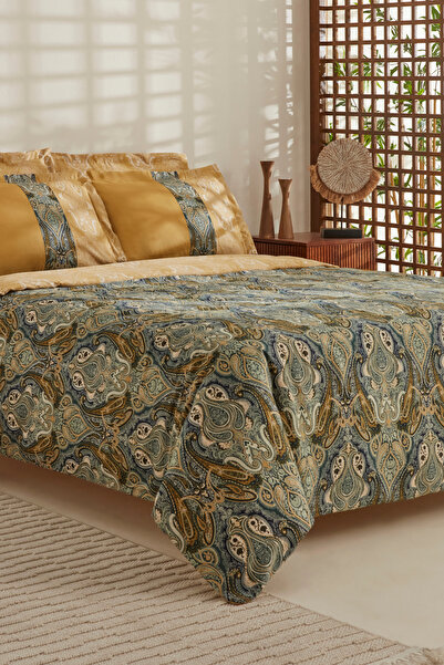 Karaca Home Sherie Green Cotton Satin Double Bedding Set