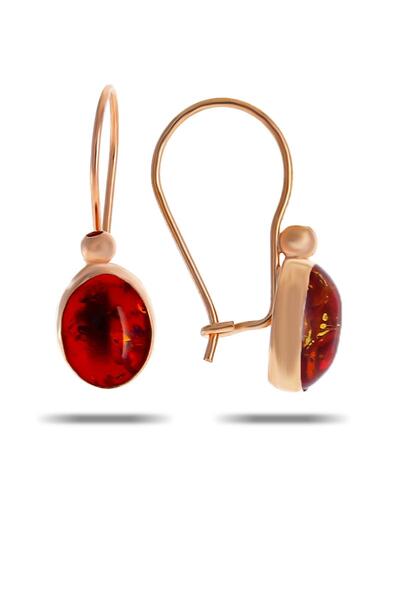 Sümer Telkari Kehribar Taşlı Rose Gümüş Küpe 5525