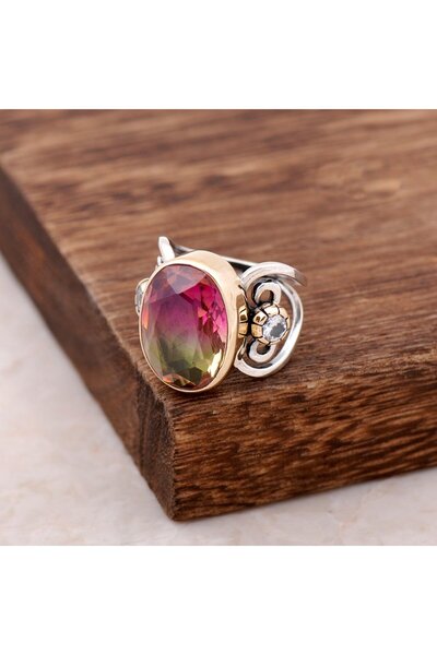 Sümer Telkari Mistik Topaz Taşlı Tasarım Elişi Gümüş Yüzük 2549