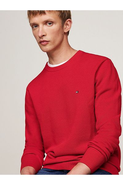 Tommy Hilfiger Men's Brand Logo Long Sleeve Casual Red Sweater Mw0Mw36347-Xlg