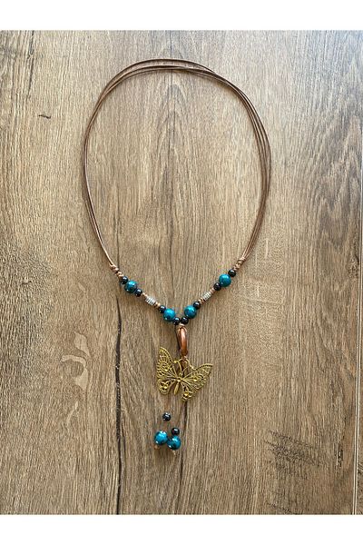 Store Rustic Wooden Beaded Style Necklace with Butterfly Motif