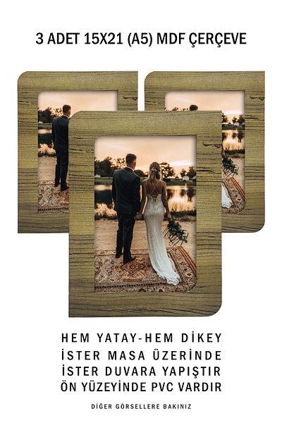 Bytwo 3 Pieces 15X21 Wood and Mdf Frame - Tape Photo Frame