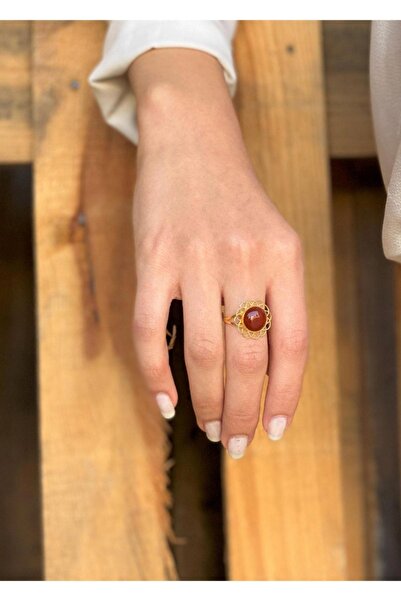 Bayar Gold 14 Ayar Altın Akik Taşlı Bükme Tel Yüzük