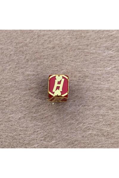 Bayar Gold 14 Ayar Altın Kafesli Kırmızı Boncuk H Harf Kolye Ucu