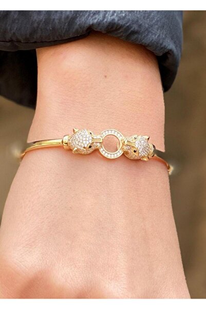 Bayar Gold 14 Ayar Altın Çift Başlı Kaplan Kelepçe Bilezik