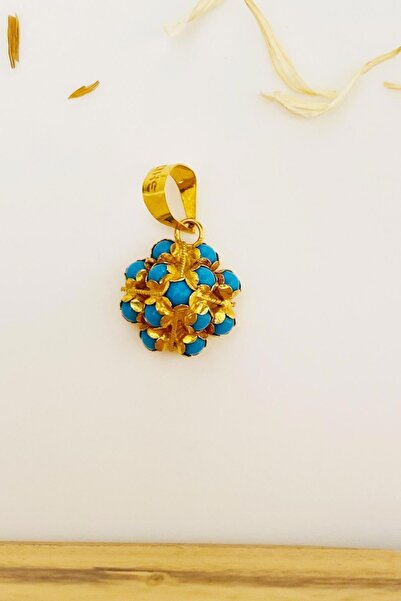 Bayar Gold Altın Mardin İşi Firuze Taşlı Piramit Model Kolye Ucu