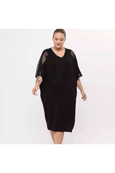 BİrHoşButik Large Size Full Licra Imported Viscose Fabric Sleeve Towel Trend Seasonal Women's Clothing Dress