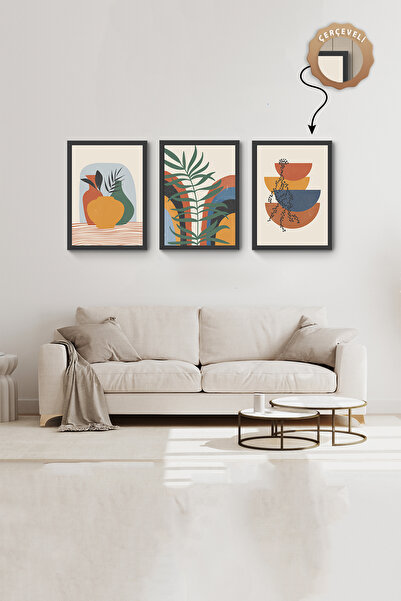 Hagen Siyah Çerçeveli Mutfak Duvar Tablosu 3lü Tablo Büyük Duvar Tablo  Manza...