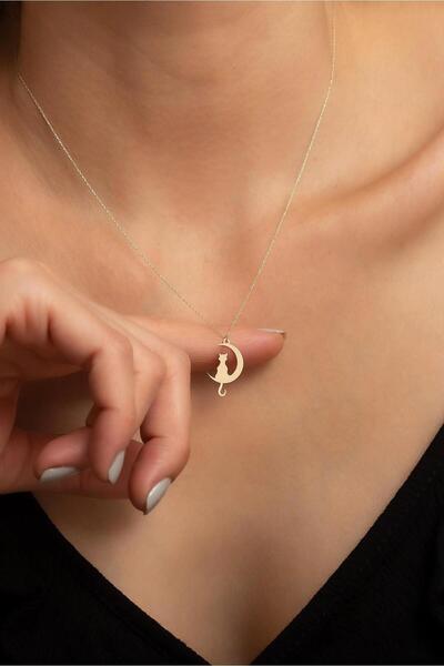 Bayar Gold 14 Ayar Altın Kedili Ay Kolye