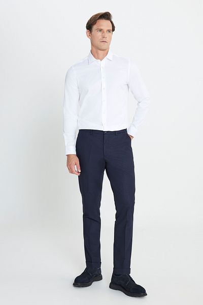ALTINYILDIZ CLASSICS Cămașă elastică Dobby, albă, din bumbac, slim fit, cu guler clasic