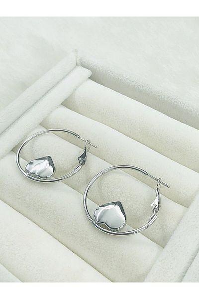 DS DİAMONDSHOP Ring Heart Model - Steel Earrings Byçkp- 202411303