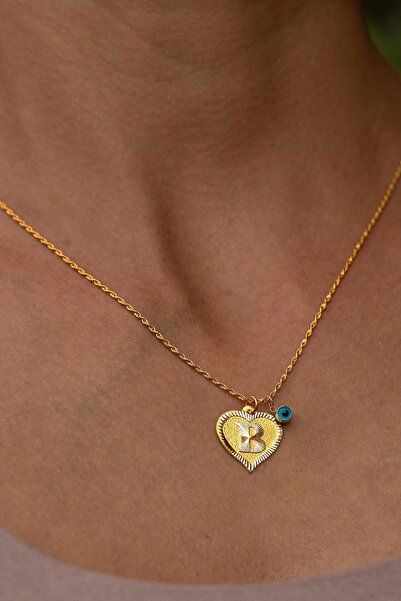 Bayar Gold 14 Ayar Altın B Harf Kalp Kolye