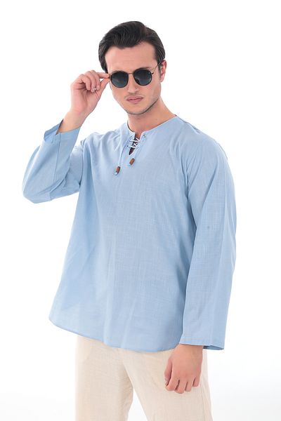Suffa Blue Oversize Collarless Shirt