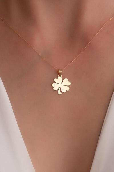 Bayar Gold 14 Ayar Altın Plaka Yonca Kolye