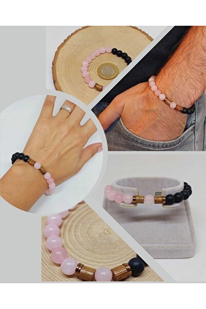 Yasamtohumu 8mm unisex narukvica od roze kvarca i oniksa - havajski model (2958)