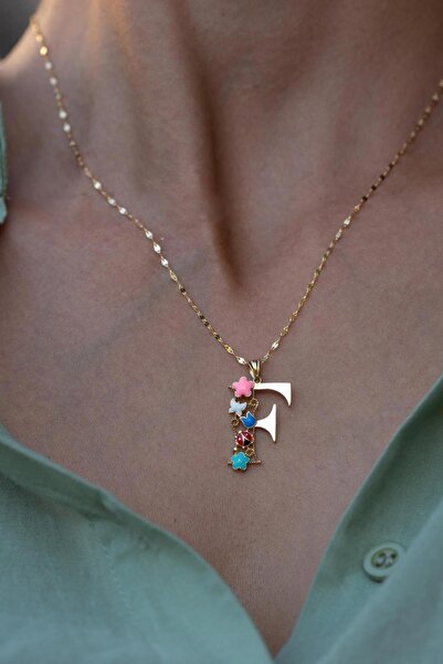 Bayar Gold 14 Ayar Altın F Harf Yarım Çiçekli Kolye