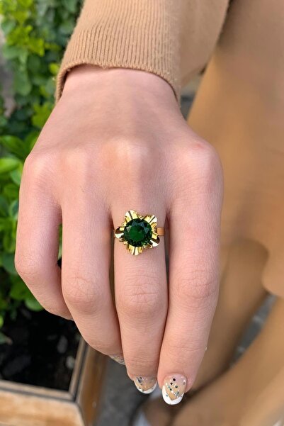 Bayar Gold 14 Ayar Altın Yeşil Gül Yüzük