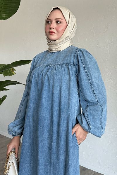 InStyle Rochie albastră lejeră cu mânecă cu balon