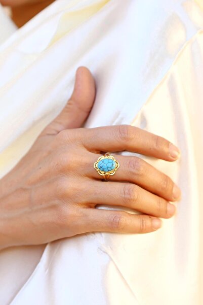 Bayar Gold 14 Ayar Altın Telkari Damarlı Firuze Yüzük