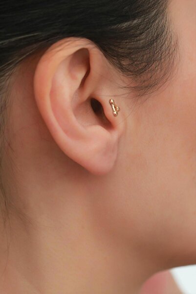 Bayar Gold 14 Ayar Altın Beyaz Taşlı Üçgen Tragus Piercing