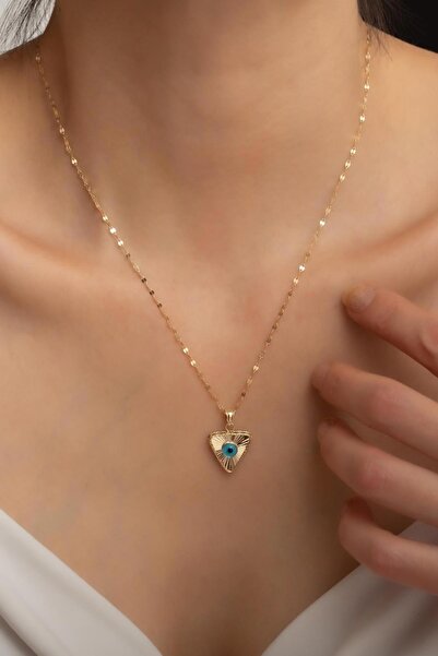 Bayar Gold 14 Ayar Altın Üçgen Mavi Göz Kolye