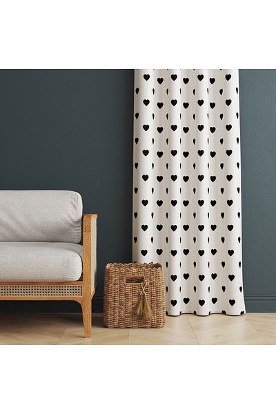 Pusula Home Black Heart Background Curtain