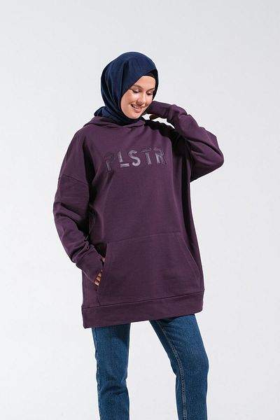 Plistre 1596_ Κεντημένο φούτερ Hijab Oversize Μεγάλο Μέγεθος Φαρδιά Εφαρμογή