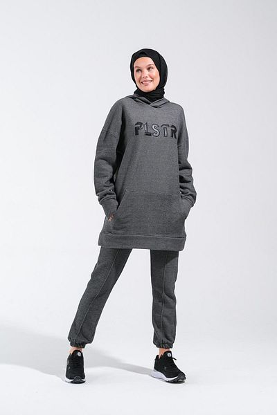 Plistre 1596_ Κεντημένο φούτερ Hijab Oversize Μεγάλο Μέγεθος Φαρδιά Εφαρμογή