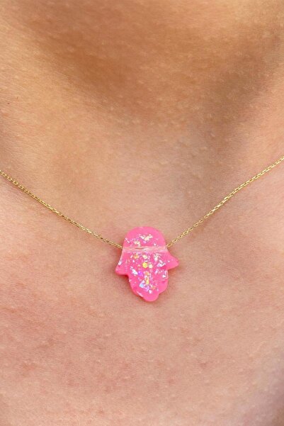 Bayar Gold Altın Pembe Opal Taşlı Fatma Ana Eli Kolye