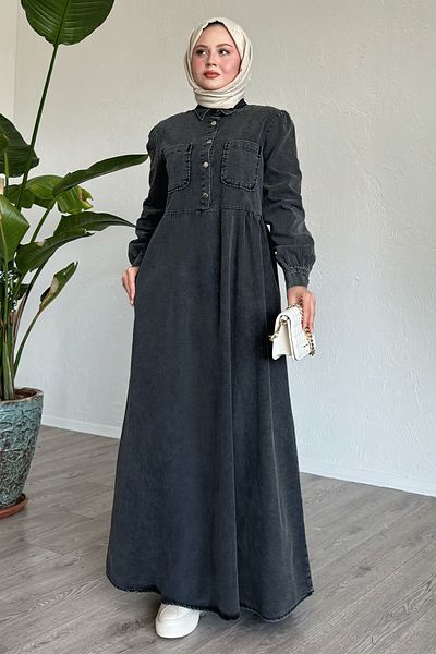 InStyle Φόρεμα με διπλή τσέπη μαύρο τζιν