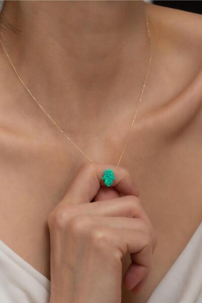 Bayar Gold 14 Ayar Altın Turkuaz Opal Taşlı Fatma Ana Eli Kolye