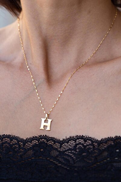 Bayar Gold 14 Ayar Altın H Harf Plaka Kolye