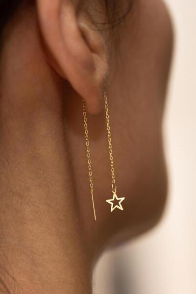 Bayar Gold 14 Ayar Altın Zincirli Yıldız Küpe