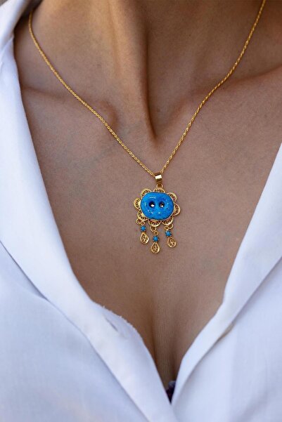 Bayar Gold 14 Ayar Altın Süryani Gözü Kolye Çift Gözlü Telkari