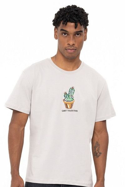 WATCHOFROYAL Gray Cactus Patterned T-Shirt