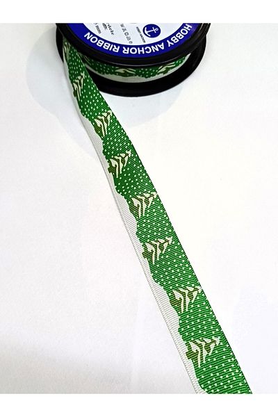 ATMACA TUHAFİYE 3 Meter New Year's Ribbon with Green Tree Pattern